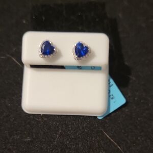 Source Unknown Royal Blue Heart Crystal Stud Earrings